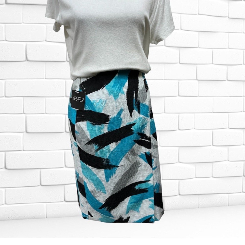 Kasper Womens Size 12 Turquoise Abstract Brushstroke Textured Pencil Skirt NWT